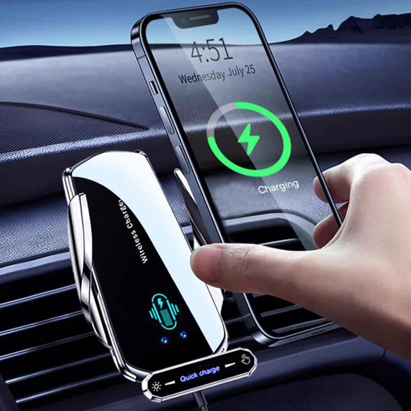 Universal Car Phone Holder — Wireless & Wired Charging for iPhone, Android & USB-C