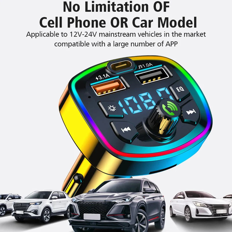 Car Bluetooth 5.0 FM Transmitter | Dual USB Fast Charger & Hands-Free Kit