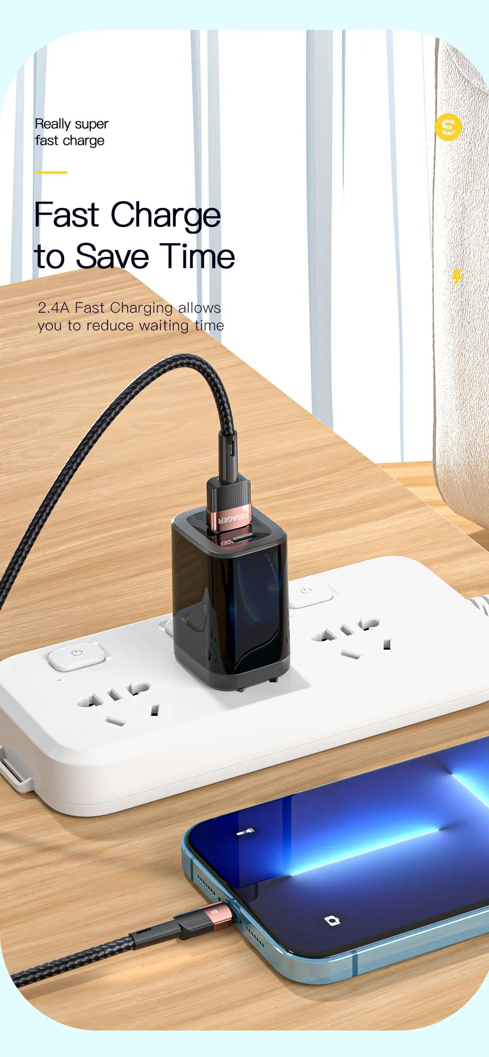 2.4A USB-A to Lightning Fast Charge Cable | Nylon Braided | iPhone & iPad