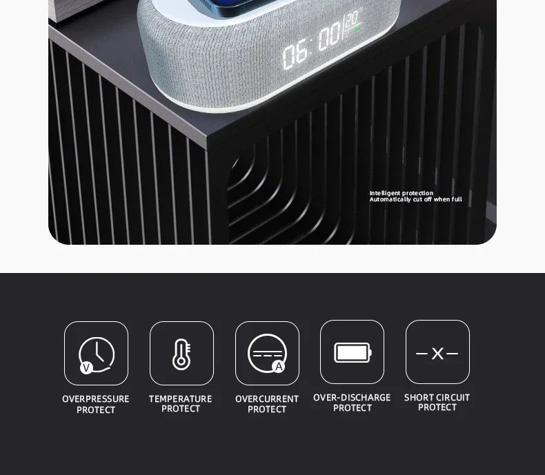 5-in-1 Wireless Charging Dock — Alarm Clock, Night Light & Thermometer