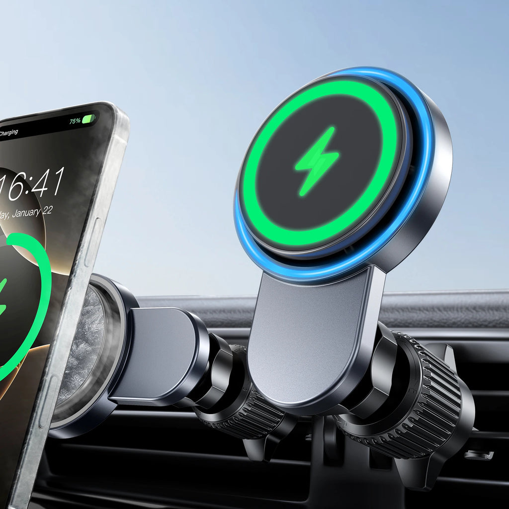 MagSafe Magnetic Car Charger with Cooling Fan — 15W Fast Wireless Charging Vent Mount