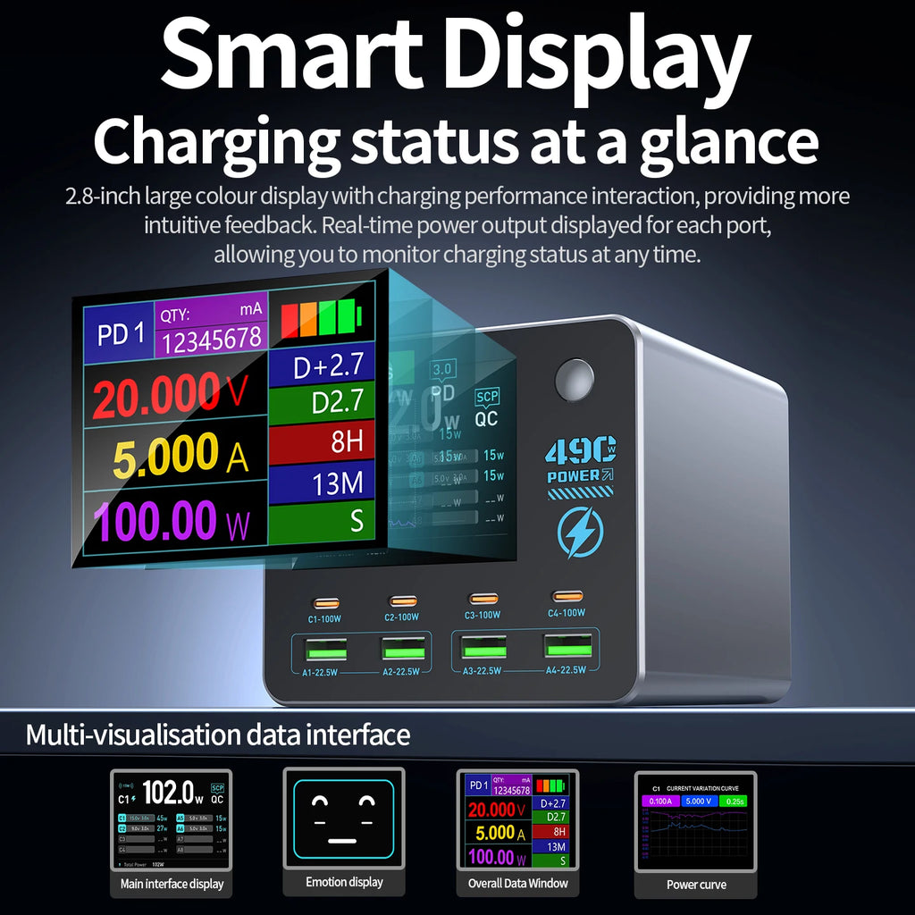140W Smart Digital Charging Station — 8 Ports, Wireless & GaN Technology