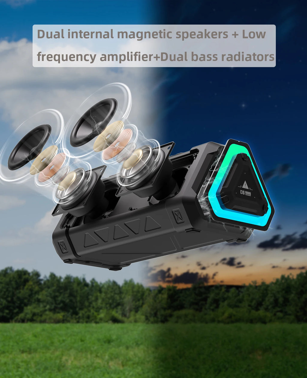 40W Outdoor Bluetooth Speaker – IPX7 Waterproof, RGB Lights, TWS, Micro SD, 12H Playtime
