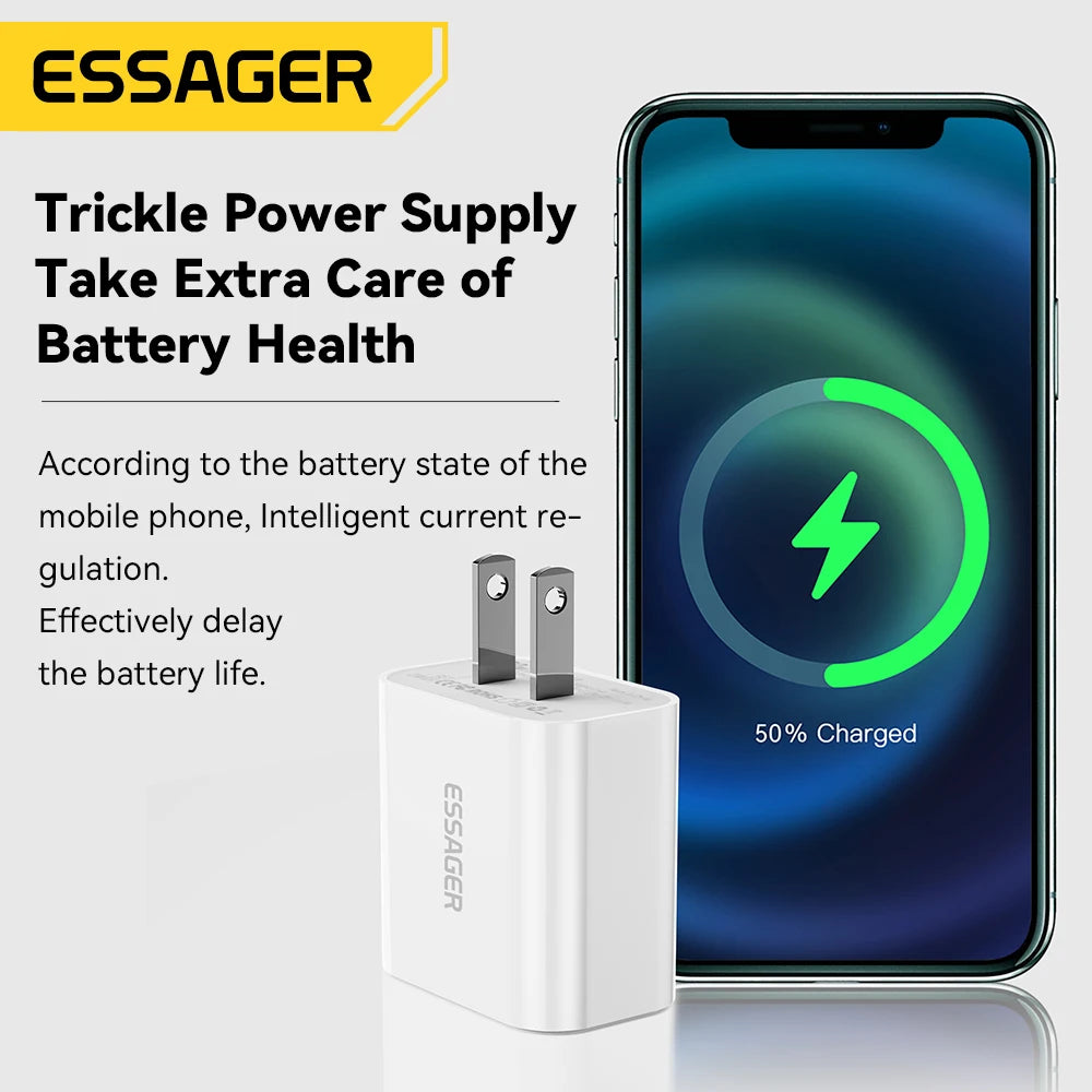 20W USB-C Fast Charger + Lightning Cable Kit | iPhone 14/13/12 | US & EU Plug