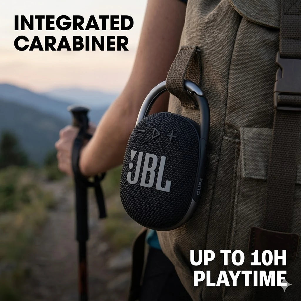 JBL Clip 4 Mini Bluetooth Speaker – IP67 Waterproof, Carabiner Clip, 10H Playtime
