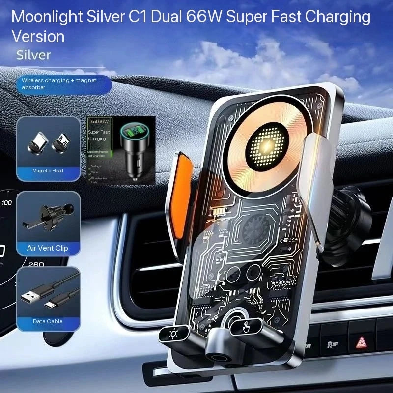 66W Smart Wireless Car Charger & Auto-Clamping Phone Holder