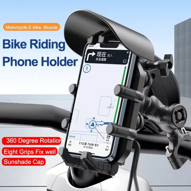 Motorcycle & Bike Phone Mount — 15W Wireless + 30W USB-C Fast Charging, 360° Rotation