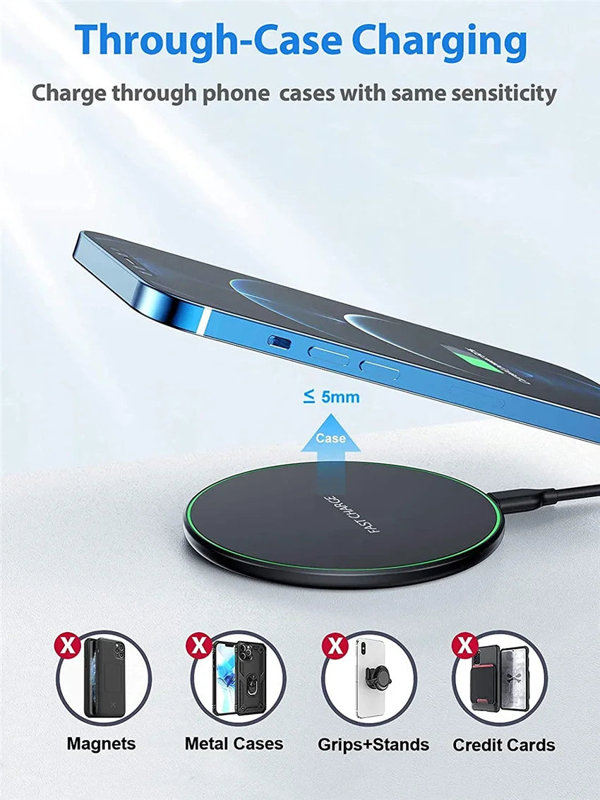 60W Fast Wireless Charging Pad — Universal, Slim & Case-Friendly