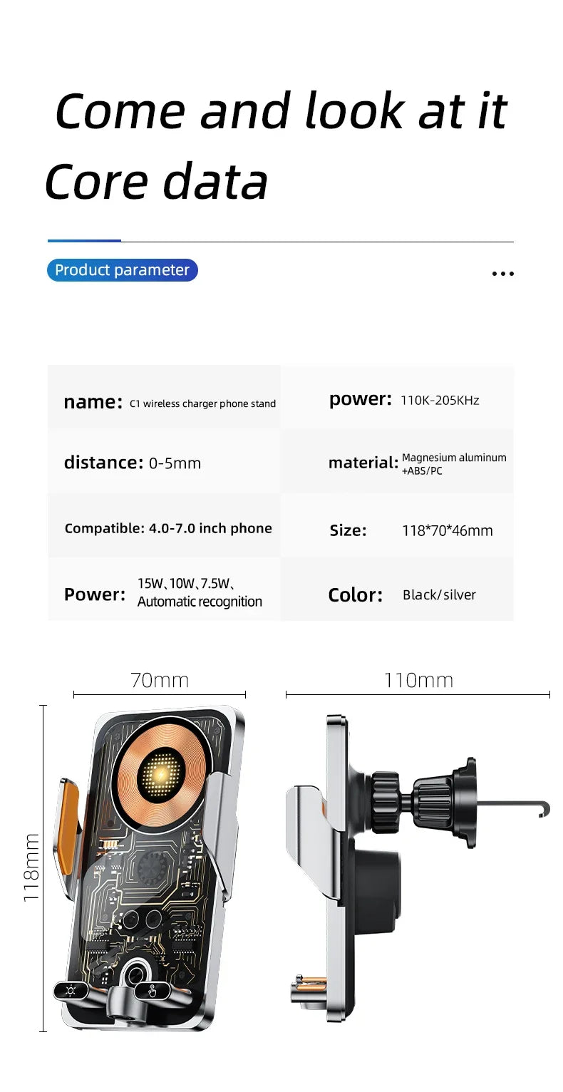 66W Smart Wireless Car Charger & Auto-Clamping Phone Holder