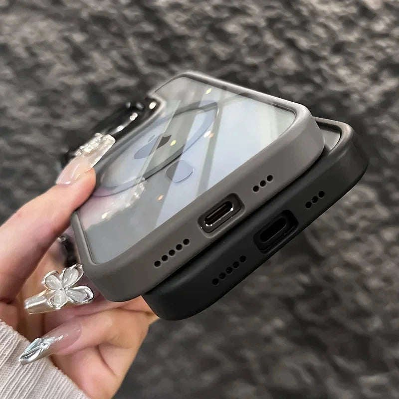 Magnetic Shockproof Phone Case with Glass Lens Protection & Stand – iPhone 11 to 17 Series