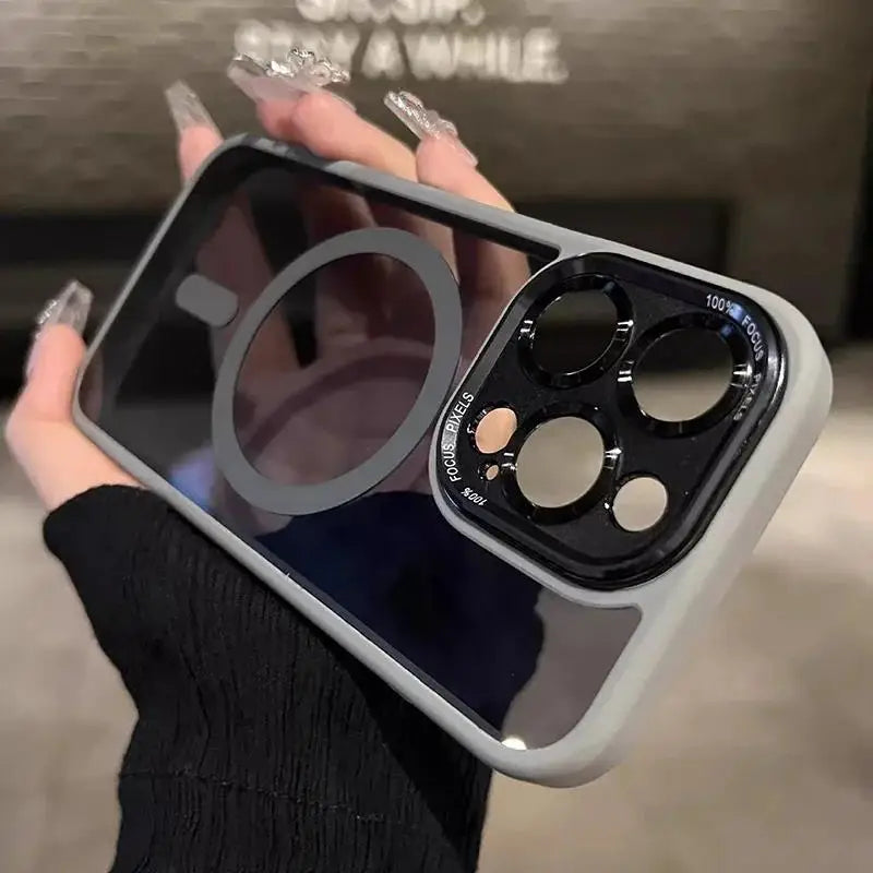 Magnetic Metal Lens Bumper Case for iPhone — Clear, Wireless Charge Compatible