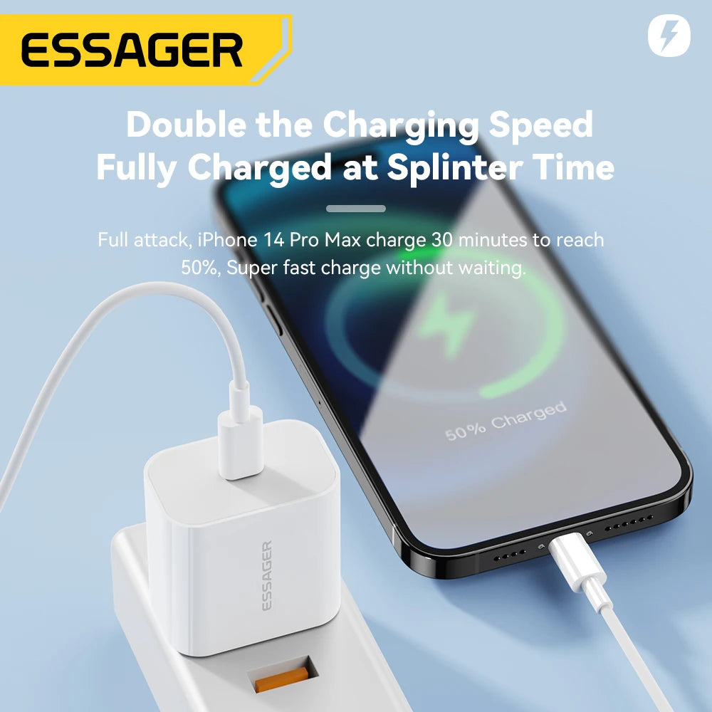 20W USB-C Fast Charger + Lightning Cable Kit | iPhone 14/13/12 | US & EU Plug