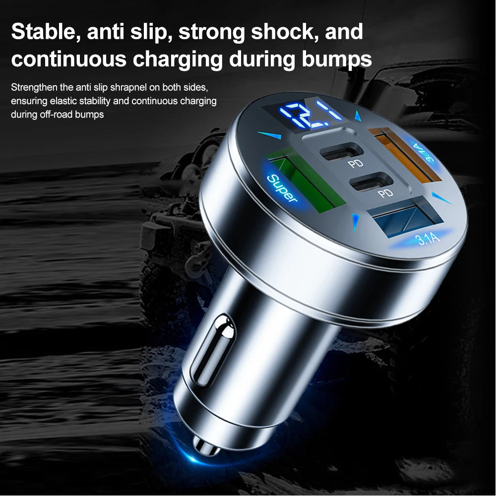 Multi-Port Fast Car Charger — USB-C PD & QC 3.0 for iPhone, Samsung & More