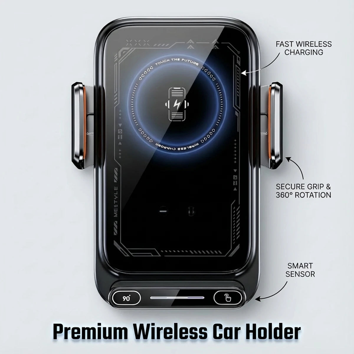 Smart Auto-Sensing Car Phone Mount — 15W Wireless Charging, One-Touch Release & 90° Rotation