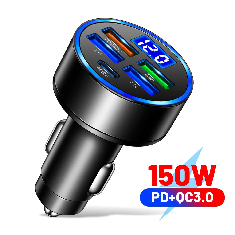 Multi-Port Fast Car Charger — USB-C PD & QC 3.0 for iPhone, Samsung & More