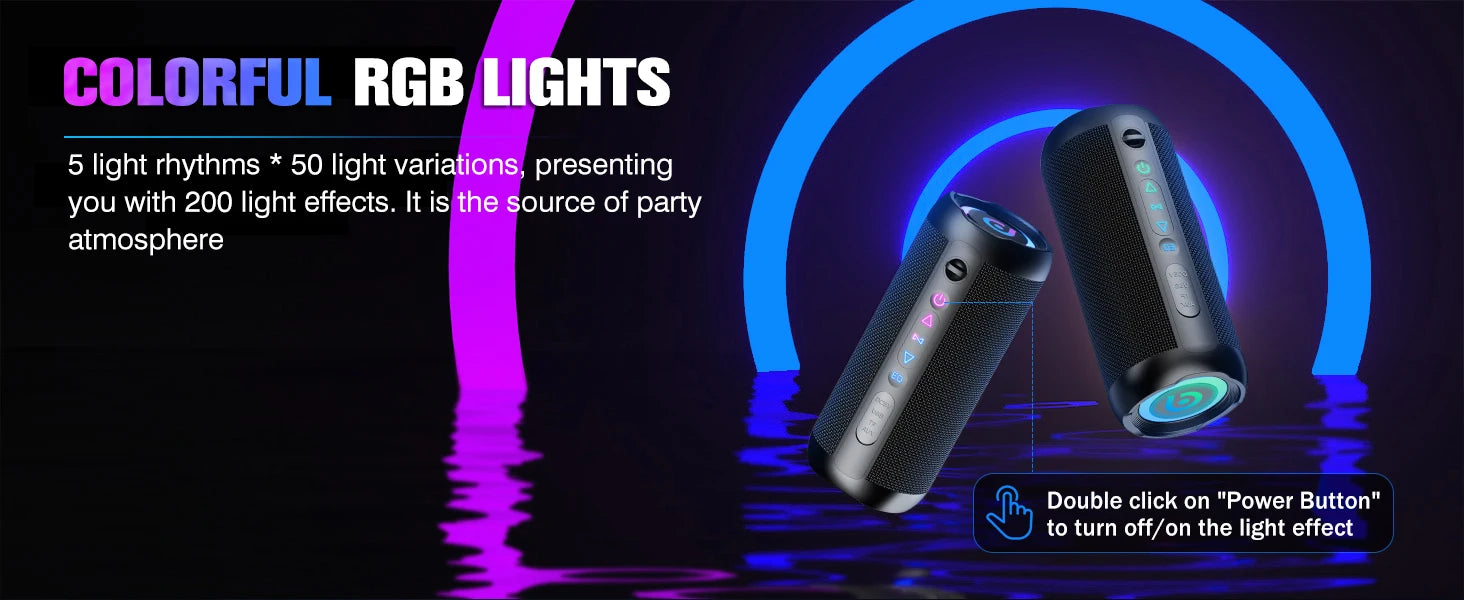 30W Portable Bluetooth Speaker – Deep Bass, RGB Lights, IPX7 Waterproof, 30H Playtime