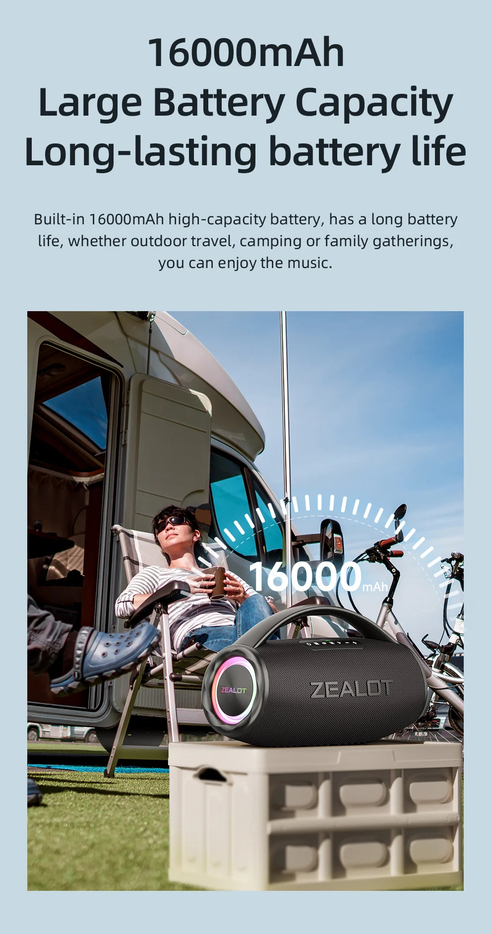 ZEALOT S97 80W Bluetooth Party Speaker — 16,000mAh, IPX6 Waterproof, RGB Lights & 360° Stereo