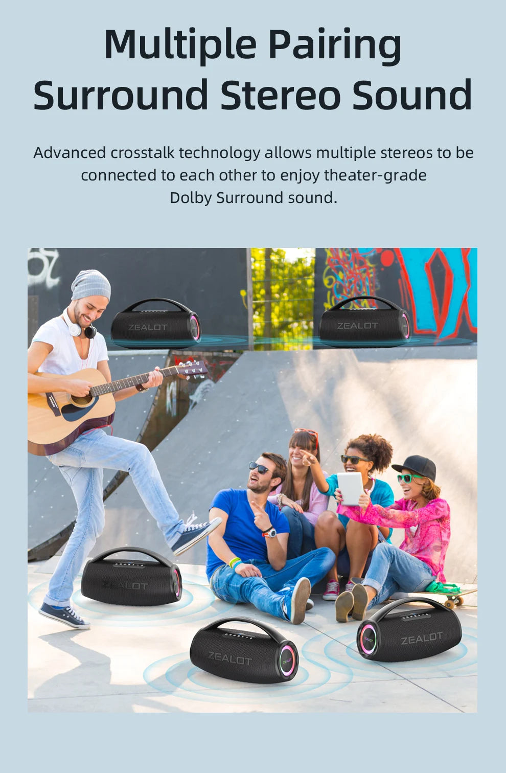 ZEALOT S97 80W Bluetooth Party Speaker — 16,000mAh, IPX6 Waterproof, RGB Lights & 360° Stereo