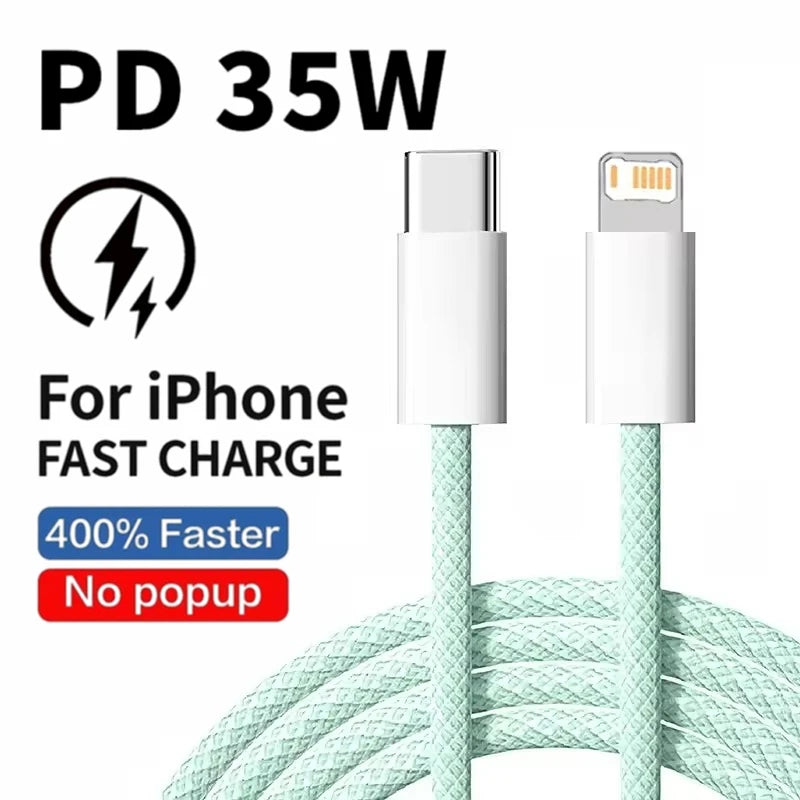 35W USB-C to Lightning Fast Charge Cable | Nylon Braided | iPhone & iPad