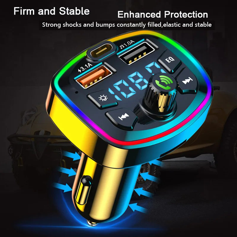 Car Bluetooth 5.0 FM Transmitter | Dual USB Fast Charger & Hands-Free Kit