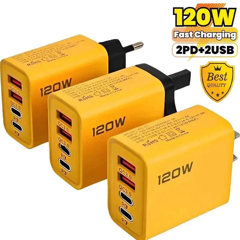 120W 4-Port USB-C Fast Charger | USB-C & USB-A | US, EU & UK Plug