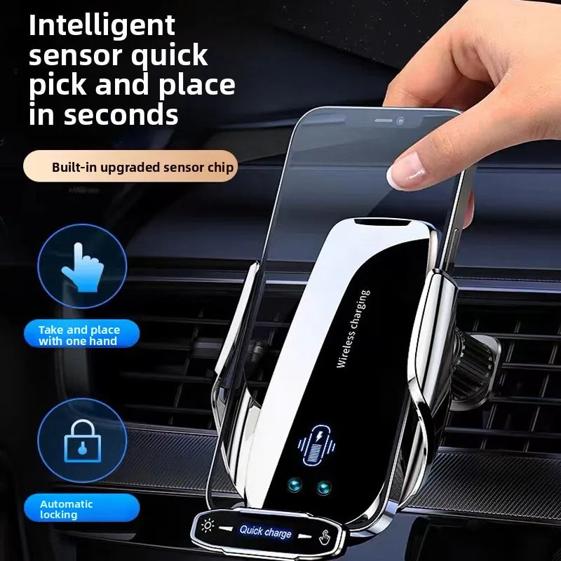 Universal Car Phone Holder — Wireless & Wired Charging for iPhone, Android & USB-C