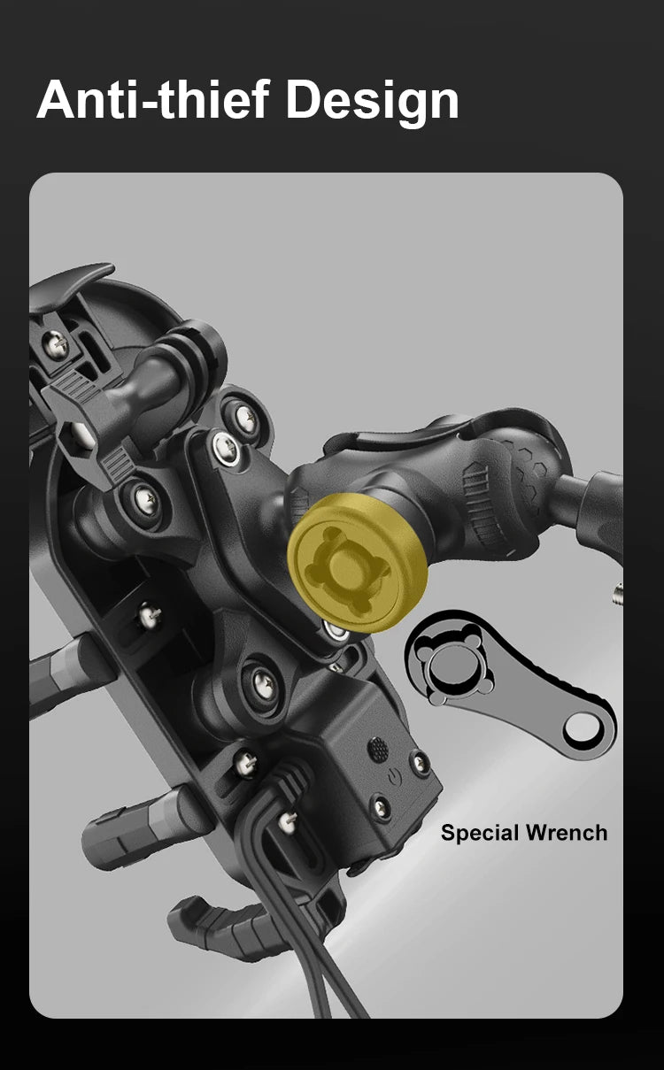 Motorcycle & Bike Phone Mount — 15W Wireless + 30W USB-C Fast Charging, 360° Rotation