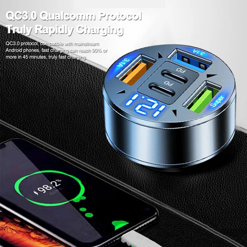 Multi-Port Fast Car Charger — USB-C PD & QC 3.0 for iPhone, Samsung & More
